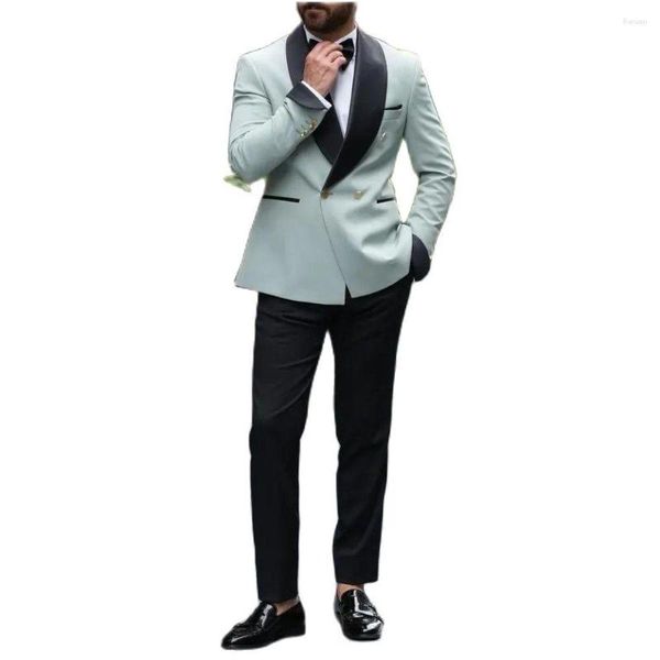 Trajes para hombres moda forma regular en forma regular 2 piezas de doble pecho de chal negro pantalón blazer para hombre esmoquinoso novio de boda vestido de fiesta