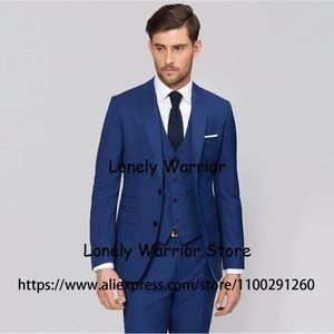 Costumes pour hommes Mode Bleu Royal Hommes Slim Fit Formelle Affaires Blazer 3 Pièces Ensemble De Mariage Marié Tuxedo Terno Masculino Veste Gilet Pantalon