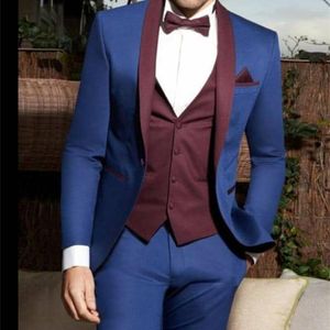 Herenpakken Fashion Shawel Rapel Royal Blue Men Blazer broek trouwjurk Dinner feest Draag zakelijk pak 3pcs jasbroek Bourgondisch vest