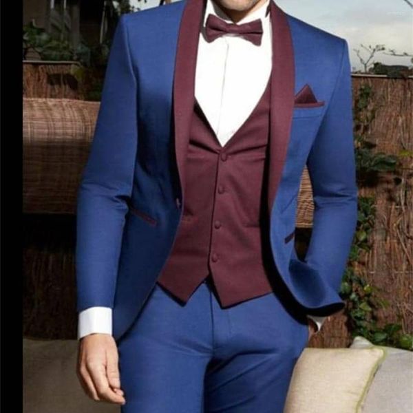 Trajes de hombre moda chal solapa azul real hombres Blazer pantalones vestido de boda cena fiesta desgaste traje de negocios chaqueta pantalones 2 piezas