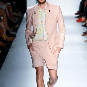 Herenpakken Fashion Shorts Kit Notch Rapel Single Breasted Male Blazer Wedding Smart Casual Tuxedo 2 -delige set Pink Suit Slim Fit