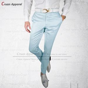 Costumes pour hommes Mode Pantalon en satin bleu ciel pour soirée masculine Brillant Slim Fit Pantalon Performance sur mesure Costumes élégants pour hommes