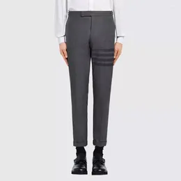 Costumes pour hommes Pantalon de costume à la mode Les hommes Silm-Fit Pantalon décontracté Classique Gris 4 barres rayé Slim Business Formel Laine