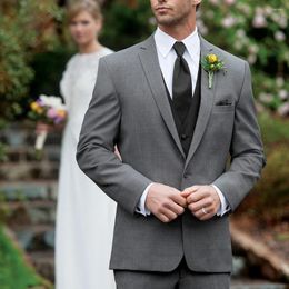 Costumes pour hommes mode mariage pour hommes gris cran revers simple boutonnage haute qualité coton lin complet mâle 3 pièces ensemble
