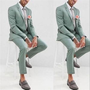 Trajes de hombre moda boda fiesta graduación hombres Slim Fit traje verde muesca solapa esmoquin Masculino 2 piezas Casual Formal Blazer
