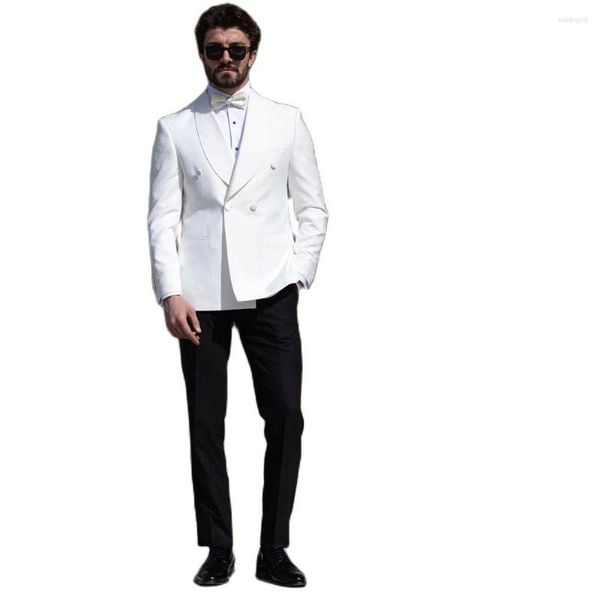 Costumes pour hommes Mode Blanc Hommes Tuxedos Double Boutonnage 2 Pièces Costume De Mariage Ensembles Slim Fit Châle Revers Garçons D'honneur Porter Personnalisé