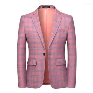 Herenpakken Fasion Sprin en Autumn Casual Men Plaid Blazer Cotton Slim Enland Suit Blaser Masculino Male jas S-6XL