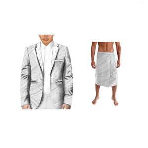 Costumes pour hommes cadeau de fête des pères costume blanc décontracté hommes revers fête boule de mariage polynésien rétro Tribal personnalisé motif arbitraire