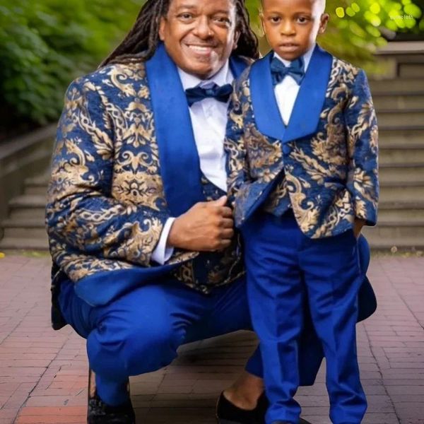 Costumes pour hommes père et fils Jacquard pour hommes mariage marié smoking enfants fête d'anniversaire bal tenues formelles ensembles 3 pièces 2024