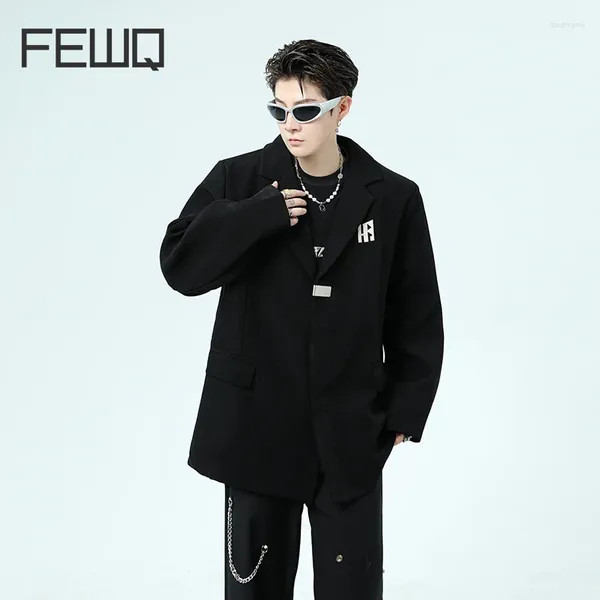 Costumes pour hommes FEWQ High Street Niche Design Blazer Casual Male Costume Vestes Épaulettes Manteaux Dark Wear 2024 Printemps Élégant 28W3105