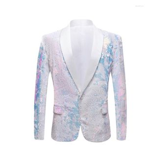 Costumes pour hommes col polaire mode Flash Slim paillettes Blazer hôte Bar Performances vestes personnalisées Terno Masculino argent