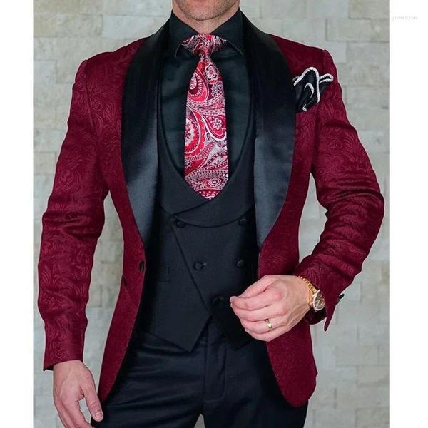 Trajes florales para hombre, boda, diseño italiano, moda personalizada, chaqueta de esmoquin negra para fumar, ropa de novio de 3 piezas 2024