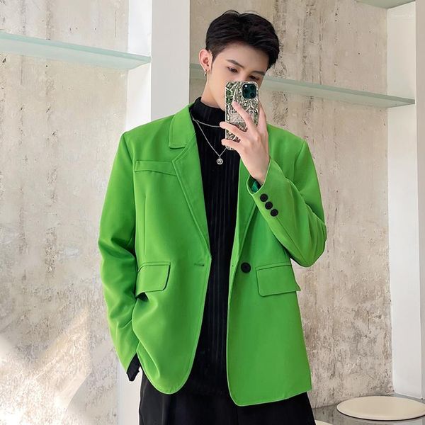 Trajes de hombre Fluorescent Green Inc Men Blazer Ins Cool Streetwear Classic Suit Coat Graceful Party Chaquetas Night Club Citas Tops Prendas de abrigo