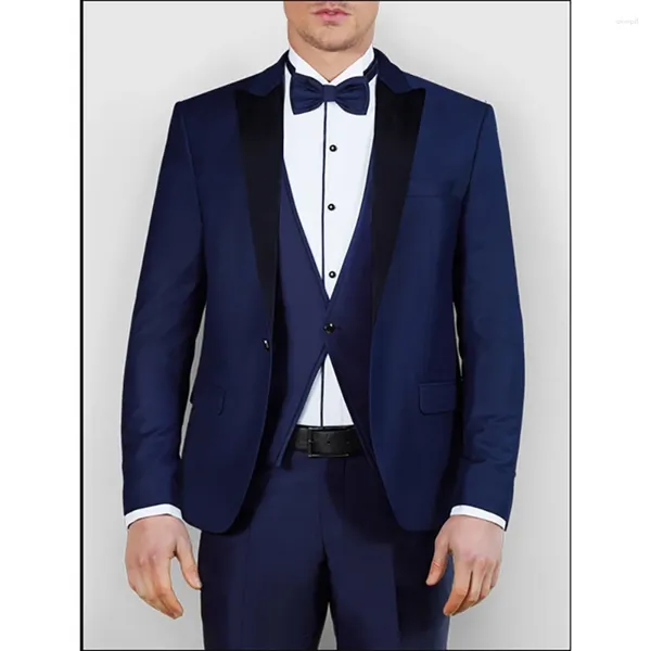 Trajes de hombre para hombres Blazer Terno Azul marino Un solo pecho Solapa en pico Formal Fiesta de graduación Casual Tres piezas Hombre Chaqueta Pantalones Chaleco