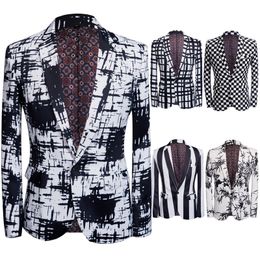 Herenpakken voor prom Grote maten nieuwe bedrukte trouwpakset zwart wit patroon blazer dambord slim fit kostuumjas ontwerper jas