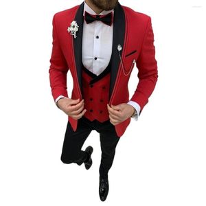 Trajes para hombres Formal 3 piezas Hombres para bodas 2023 Hecho a medida Red Blazer Business Prom Groomsmen Groom Mens Tuxedo disfraz Homme