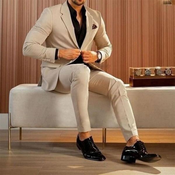 Trajes para hombres Beige formal Business informal de dos piezas Boda dividida Lapa dividida Homme Homme Ball Dinada Traje (pantalones de chaqueta)