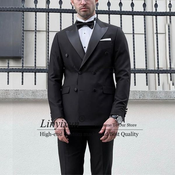 Costumes pour hommes Formelle Noir Hommes Double Boutonnage Marié Smokings De Mariage 2 Pièces Veste Pantalon Ensembles Banquet Blazer Slim Fit Terno Masculino