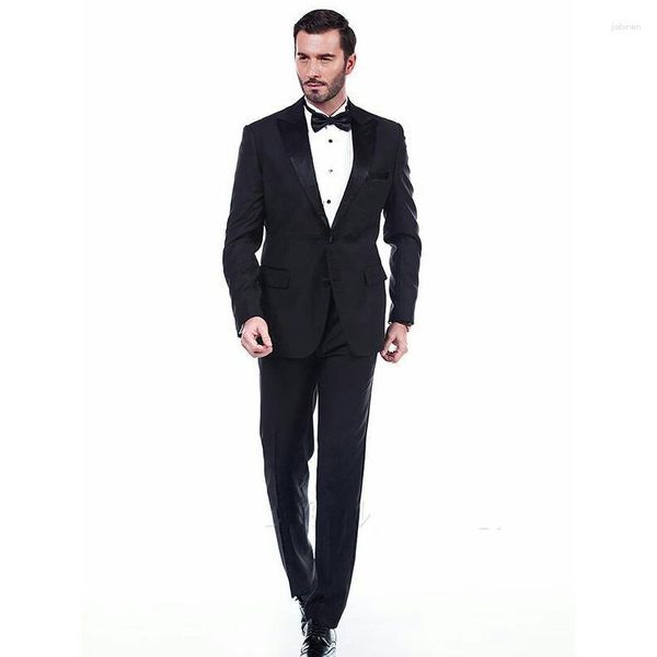 Costumes pour hommes Black Men Black Smoking Tuxedos Groom Wear Blazers Costume Homme 2 pièces Mabètes pantalons Slim Fit Terno Masculino