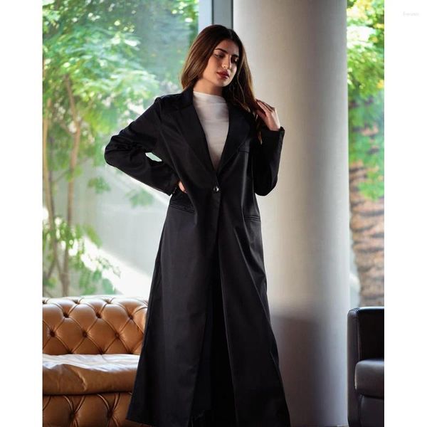 Costumes pour hommes Black Femmes Black Blazer Single Breasted Notch Long Veste 1 Piece Office Dame Tenues Abayas de luxe sur mesure