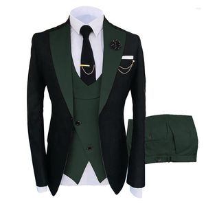 Herenpakken Formele zakelijke mode 3 stuks Heren Pak Solid Tuxedos Jacket Blue Brown Gold For Wedding Bread (Blazer Vest Pants)