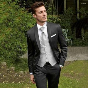 Costumes pour hommes affaires formelles hommes trois pièces un bouton smokings hommes Blazers veste Terno matin argent gilet pantalon