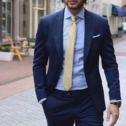 Trajes para hombres de negocios formales azul marino azul clásico slim fit groom tuxedo hombre chaqueta blazer pantalones 2 piezas de vestuario homme ternos