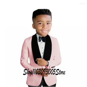 Costumes pour hommes Formel Enfants Rose Jacquard Robe Costume Fleur Garçons Fête Performance Costume De Mariage Enfants Blazer Pantalon 2pcs Ensemble De Vêtements