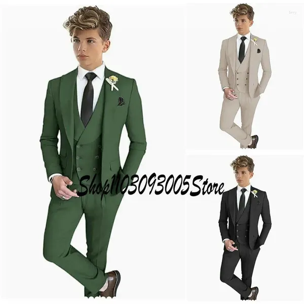 Costumes pour hommes Formel Vert foncé pour garçons Tuxedo de mariage 3 pièces Slim Fit Enfant Blazer Pantalon Gilet Ensemble 2-16 ans Groom Party Outfit