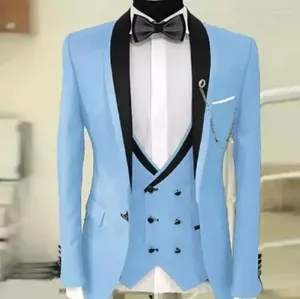 Trajes para hombre, traje Formal azul claro, esmoquin ajustado, traje de 3 piezas para hombre, chaqueta de boda para hombre, Vestidos De Fiesta, conjunto para graduación para novio