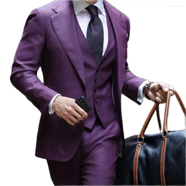 Trajes de hombre Hombres formales 3 piezas Traje de solapa de pico ancho Homme Boda Novio Esmoquin Terno Masculino Prom Traje a medida Blazer