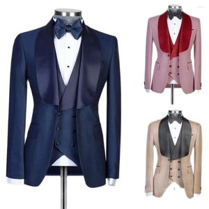 Herenpakken Formeel Heren Zwart Sjaal Revers Eén Knop Kostuum Homme Bruidegom Bruiloft Smoking Prom Terno Masculino Slim Fit Blazer 3 stuks