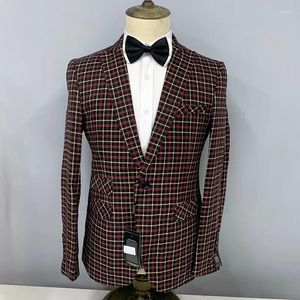 Trajes para hombres Blazer formal para hombres Diseño de estampado de cuadrícula de moda Traje azul real rojo Top Europa Tamaño 44-54 Venta al por mayor Traje de calidad