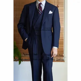 Costumes pour hommes Blue Blue Navy Blue Blazers 3 pièces Ensembles Notched Abeld Groom Wedding Tuxedos for Men Slim Fit Business Terno Masculino