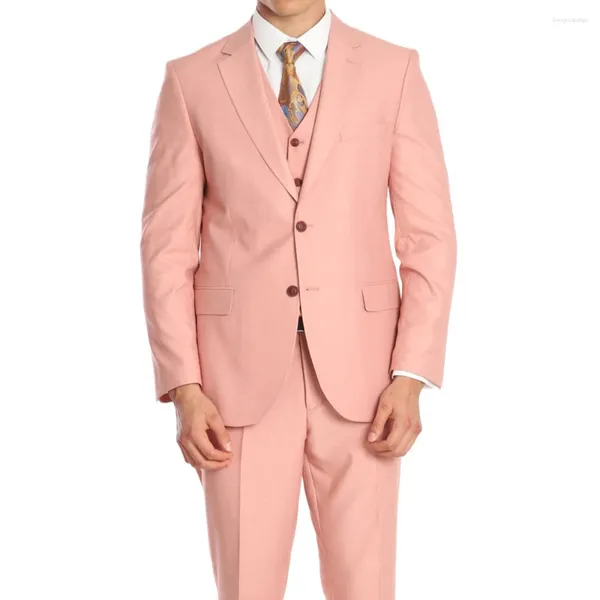 Costumes pour hommes Blazer rose formel revers cranté simple boutonnage 3 pièces veste pantalon gilet mariage élégant Costume Slim Fit vêtements