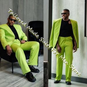 Herenpakken formeel pak voor mannen groene blazers set 2 stuks zomers zomers met borsten mannelijke jas broek vrijetijd outfits vakantie reizen