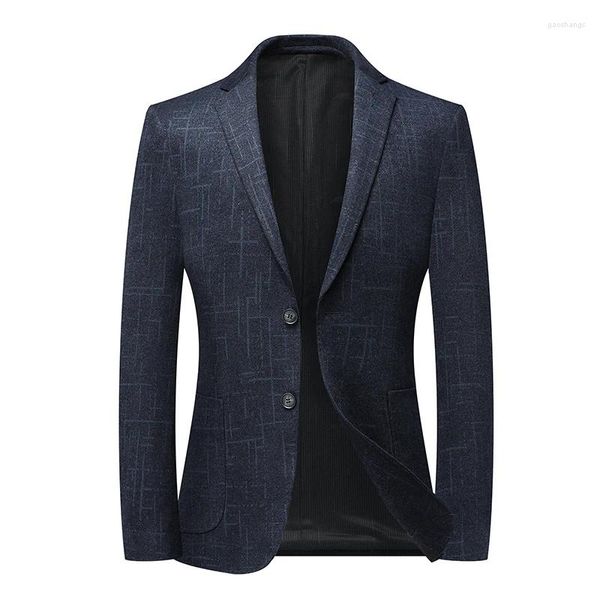 Trajes para hombre Four Seasons 2023, traje de alta calidad, moda de negocios, informal, cuadros oscuros, bolsillo impreso, chaqueta Blazer para hombre juvenil