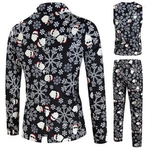 Herenpakken Grappige Kerst Smoking 3 Stuks Sneeuwpop Gedrukt Blazer Jas Broek Met Vest Voor 2023 Party Show