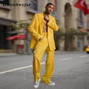 Costumes masculins Gn 2024 Or décontracté Men Inlatude Inlatud Double Basted Blazer High Waist Design Pantal