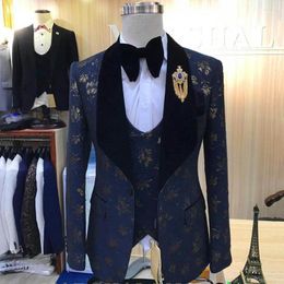 Costumes pour hommes Gentleman Costume de smoking haut de gamme pour mariage Groomsman 3 pièces ensemble mode imprimé fête Banquet Blazers hommes Costume Homme