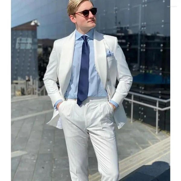 Costumes pour hommes Gentleman White Business Men Suit Double Groom Wedding Set Formal Prom Prom Party Tengit (pantalon de veste)