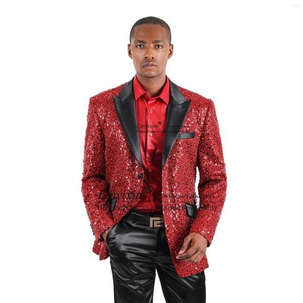 Trajes para hombres Glitter Lentejuelas Traje de hombre Solapa con muesca Novio Esmoquin de boda Conjuntos de 2 piezas Cena Fiesta Masculina Prom Blazers Slim Fit Traje Homme