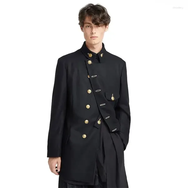 Costumes pour hommes bouton d'or simple poitrine militaire uniforme noir italien costume lâche grand manteau mode