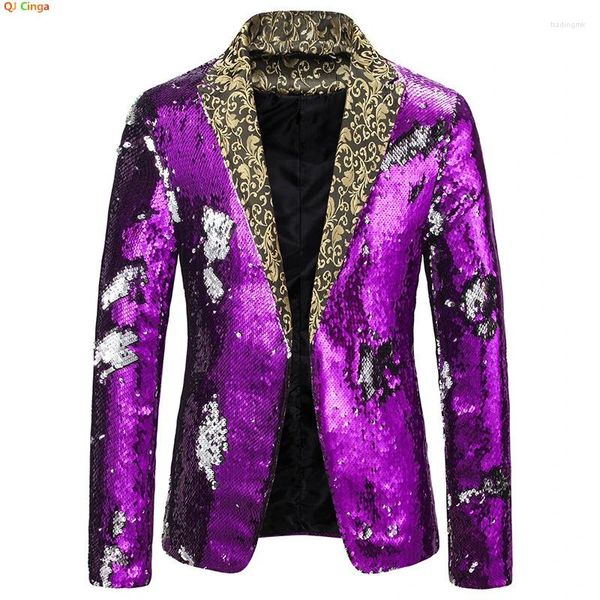 Costumes pour hommes Gold Broidered à col en V Ves à veste de mariée robe de fête de mariage Top Blue Red Black Blazers Sparkling Sequin Embellissement xxl