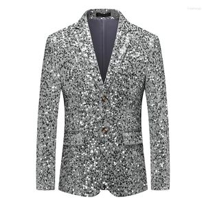 Costumes pour hommes costume à paillettes dorées deux boutons coupe ajustée haut chanteur Performance manteau robe tendance printemps été 2023 tenue de fête veste