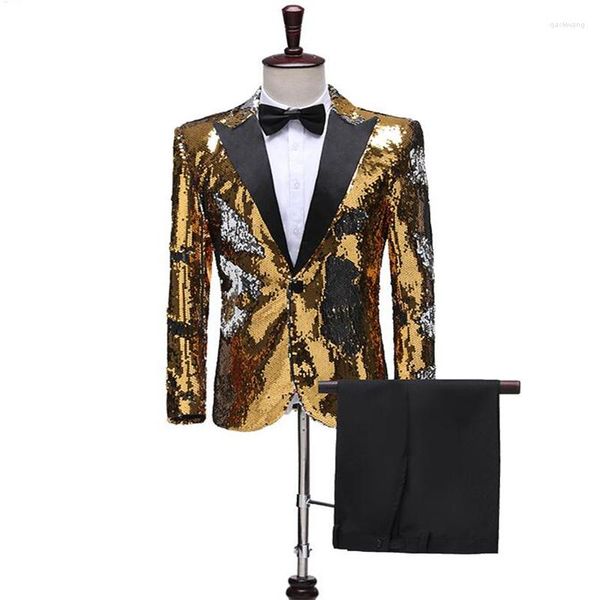 Trajes de hombre Blazer de lentejuelas doradas chaqueta de hombre trajes de escenario para cantantes ropa estilo estrella de baile vestido Masculino Homme Terno B230