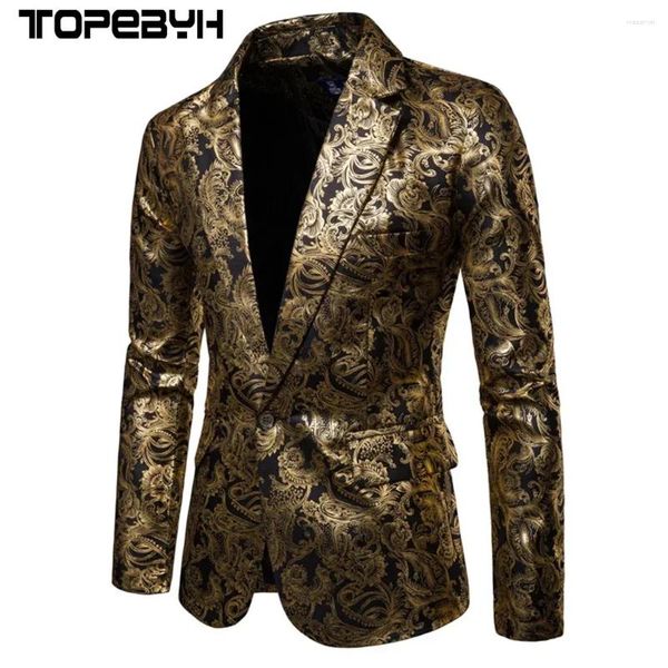Costumes masculins Golden Floral Blazers Business Casual Suit Robe de mariée Robe de mariée Gold Blazer Coats Vestes Tops