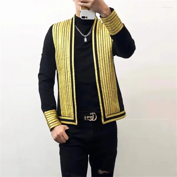 Trajes para Hombres Blazers Dorados Slim Fit Chaquetas De Traje para Hombres Abrigo Peluquería Vestido De Discoteca Estudio De Rendimiento Pografía Viajes Disparos Negro