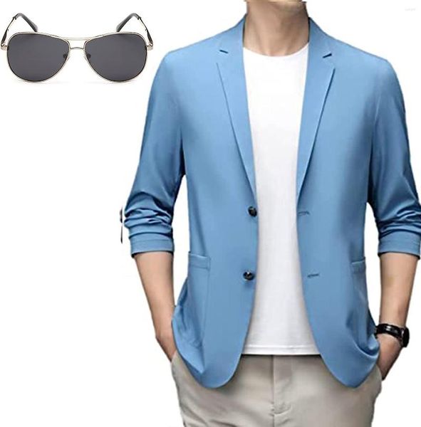 Trajes de hombre Goletsure, chaqueta ligera de verano para hombre, informal, ajustada, con botones de un solo pecho, a prueba de sol, solapa sólida ultrafina