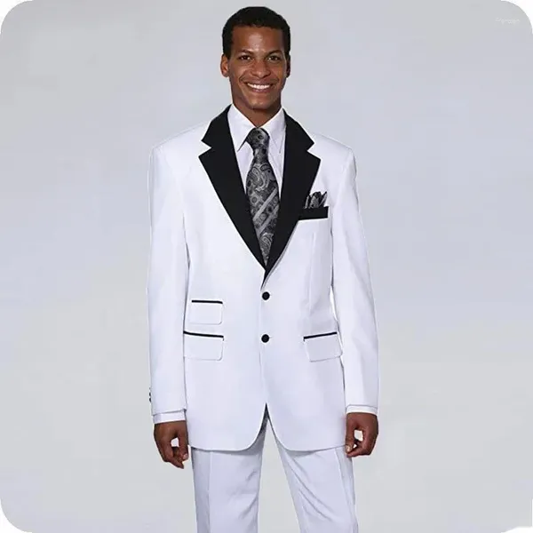 Trajes para hombre, precioso Blazer blanco, solapa de muesca negra, un solo pecho, chaqueta de lujo de 2 piezas, pantalones, ropa masculina de boda para caballero